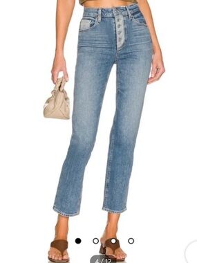 PAIGE Sarah straight ankle in Magda distressed, high-rise buttonfly jeans